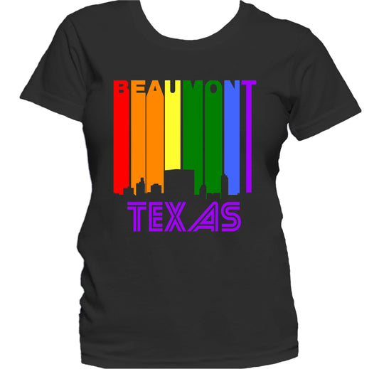 Beaumont Texas LGBTQ Gay Pride Rainbow Skyline Women's T-Shirt