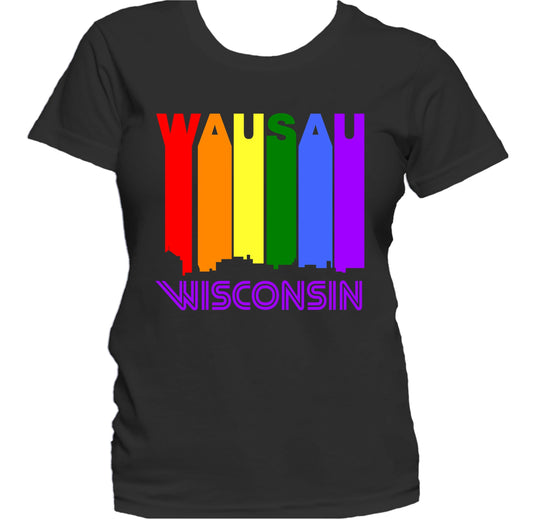Wausau Wisconsin LGBTQ Gay Pride Rainbow Skyline Women's T-Shirt