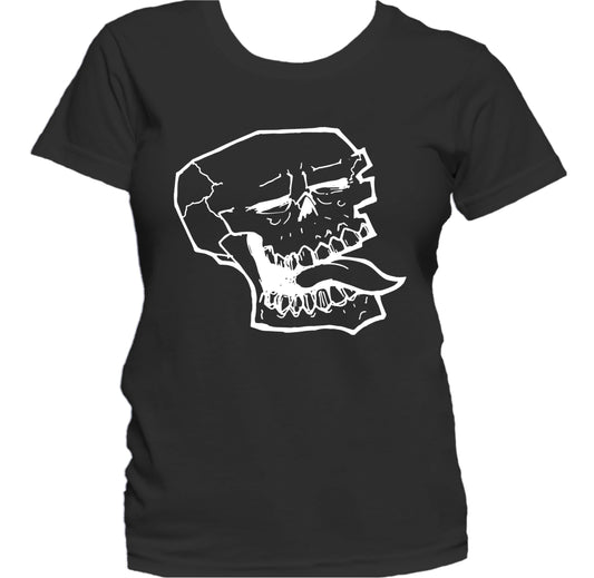 Skull Sticking Out His Tongue Retro Style Funny Women's T-Shirt