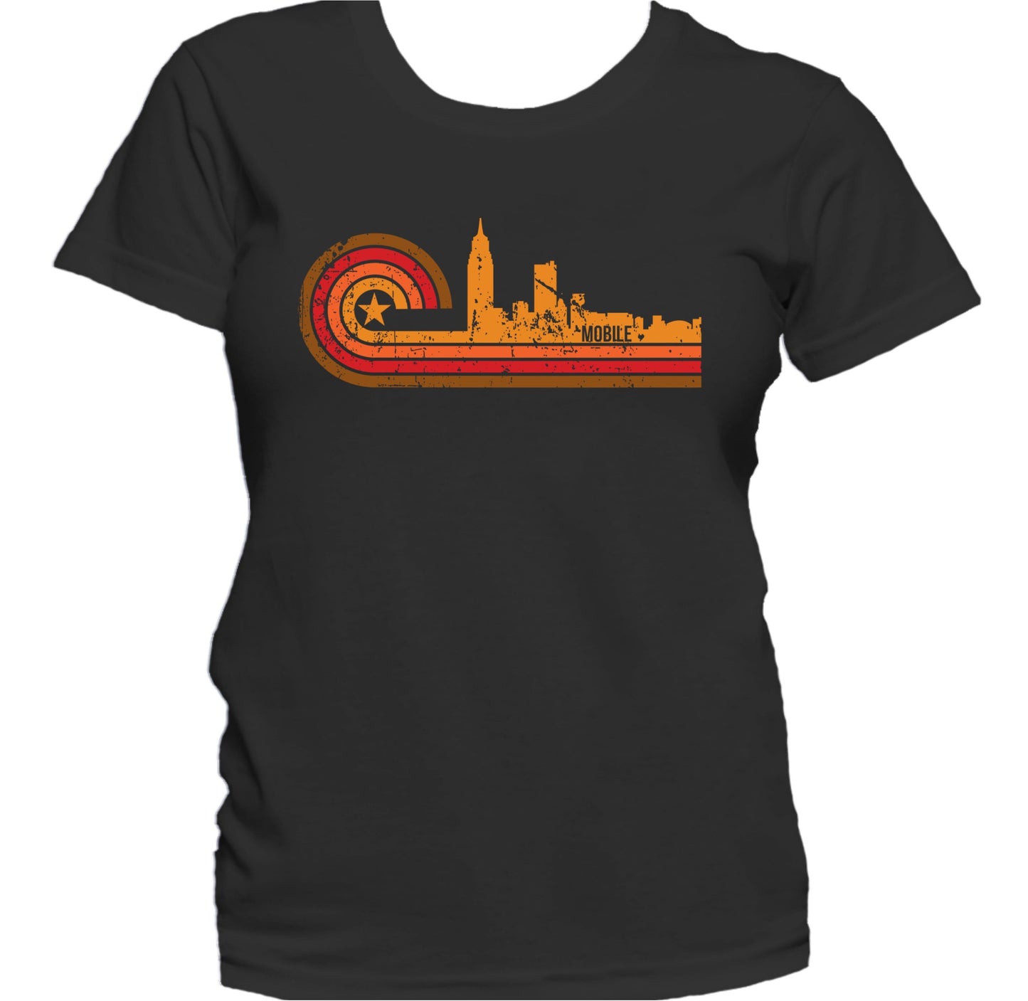 Retro Style Mobile Alabama Skyline Distressed Women's T-Shirt