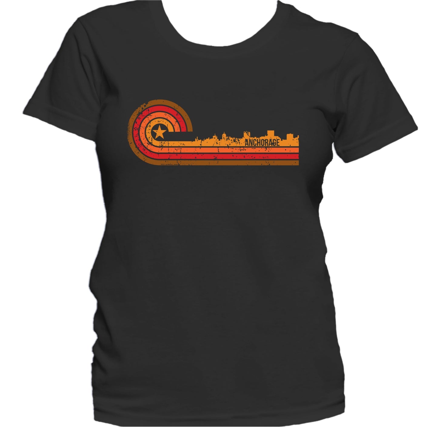 Retro Style Anchorage Alaska Skyline Distressed Women's T-Shirt