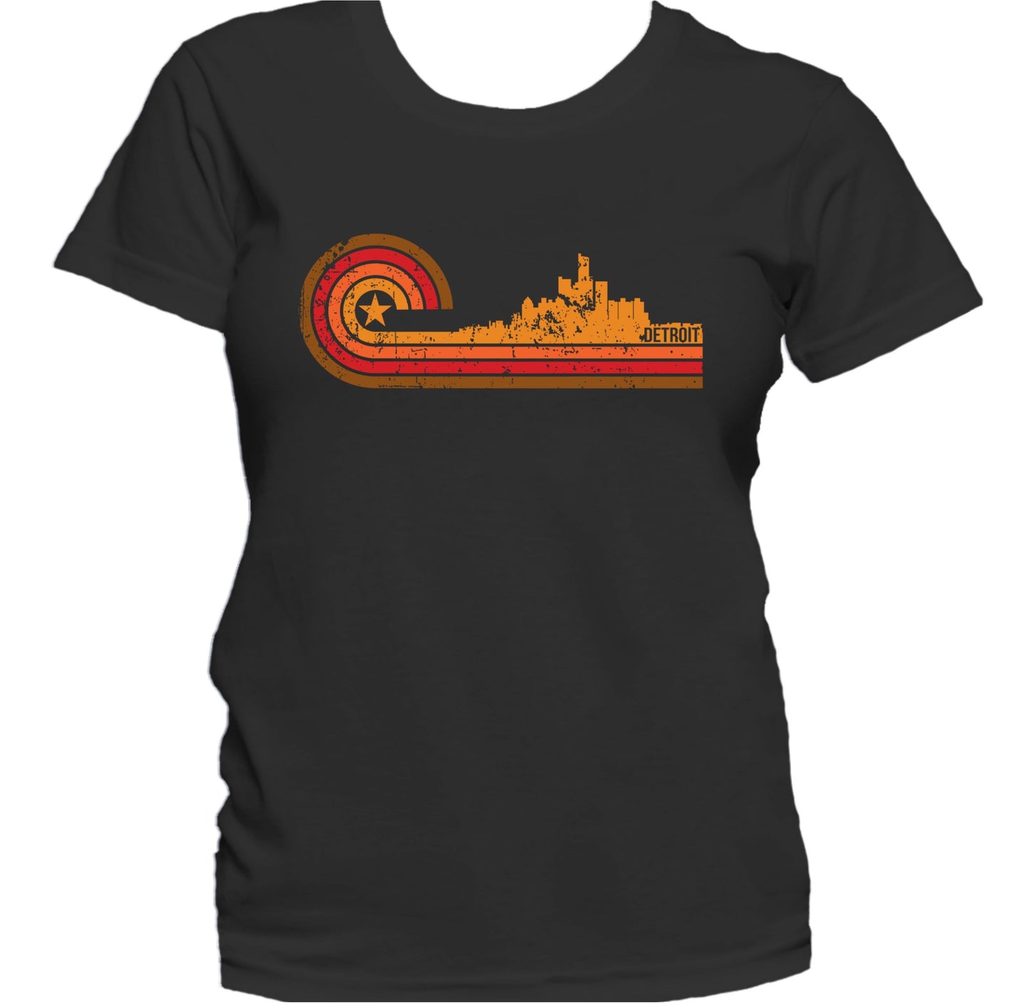 Retro Style Detroit Michigan Skyline Distressed Women's T-Shirt