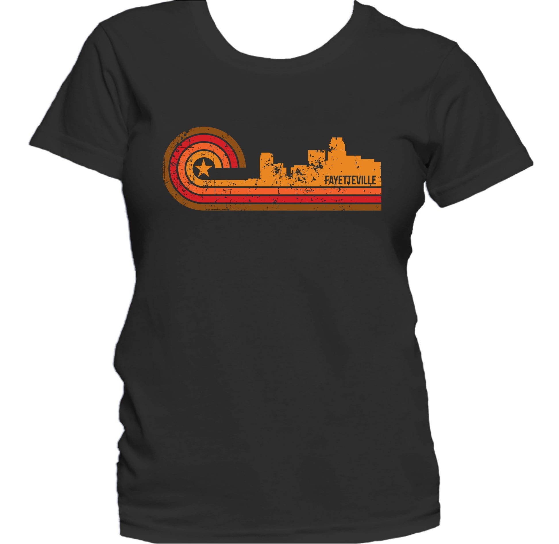 Retro Style Fayetteville North Carolina Skyline Distressed Women's T-Shirt