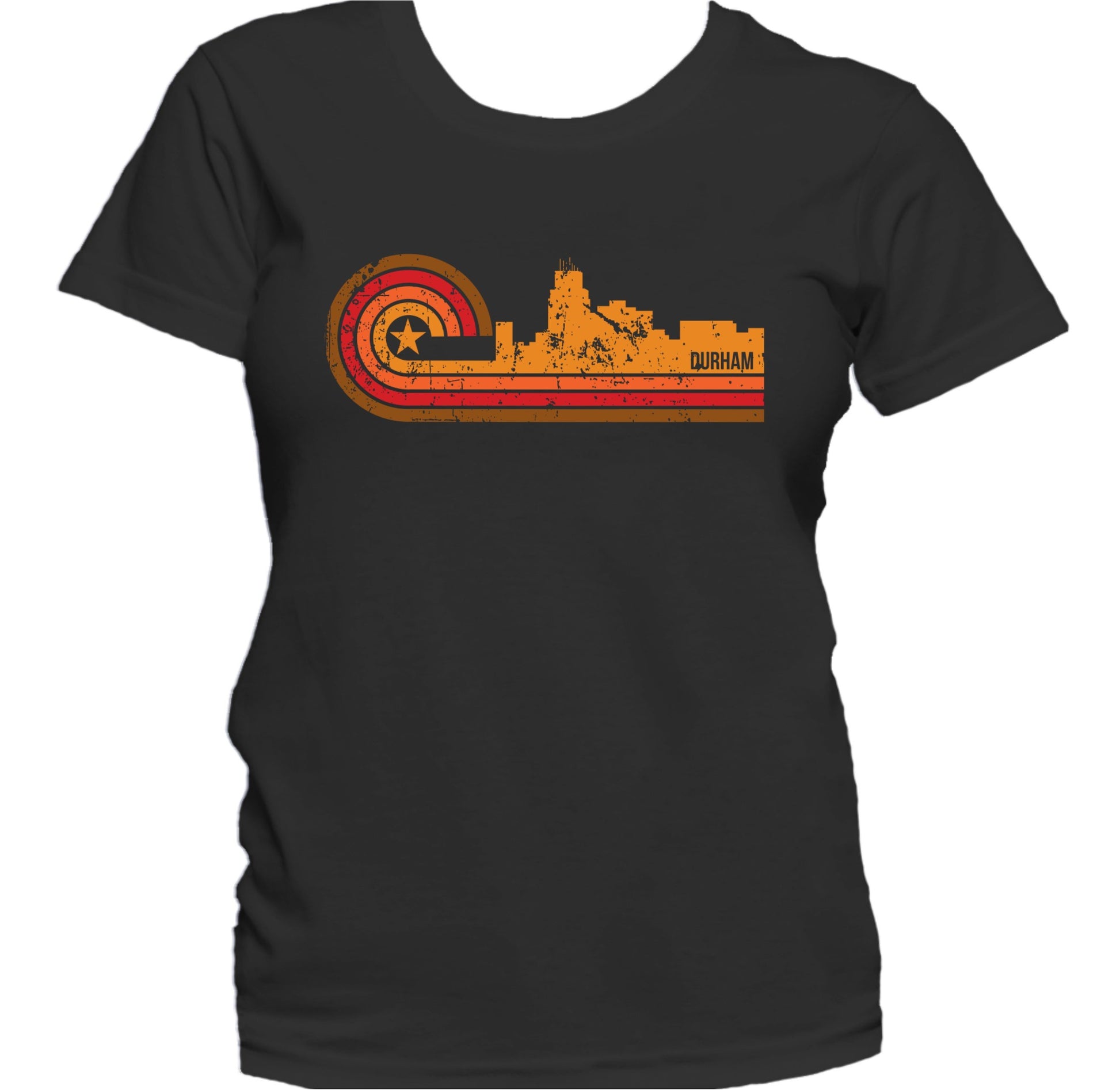 Retro Style Durham North Carolina Skyline Distressed Women's T-Shirt