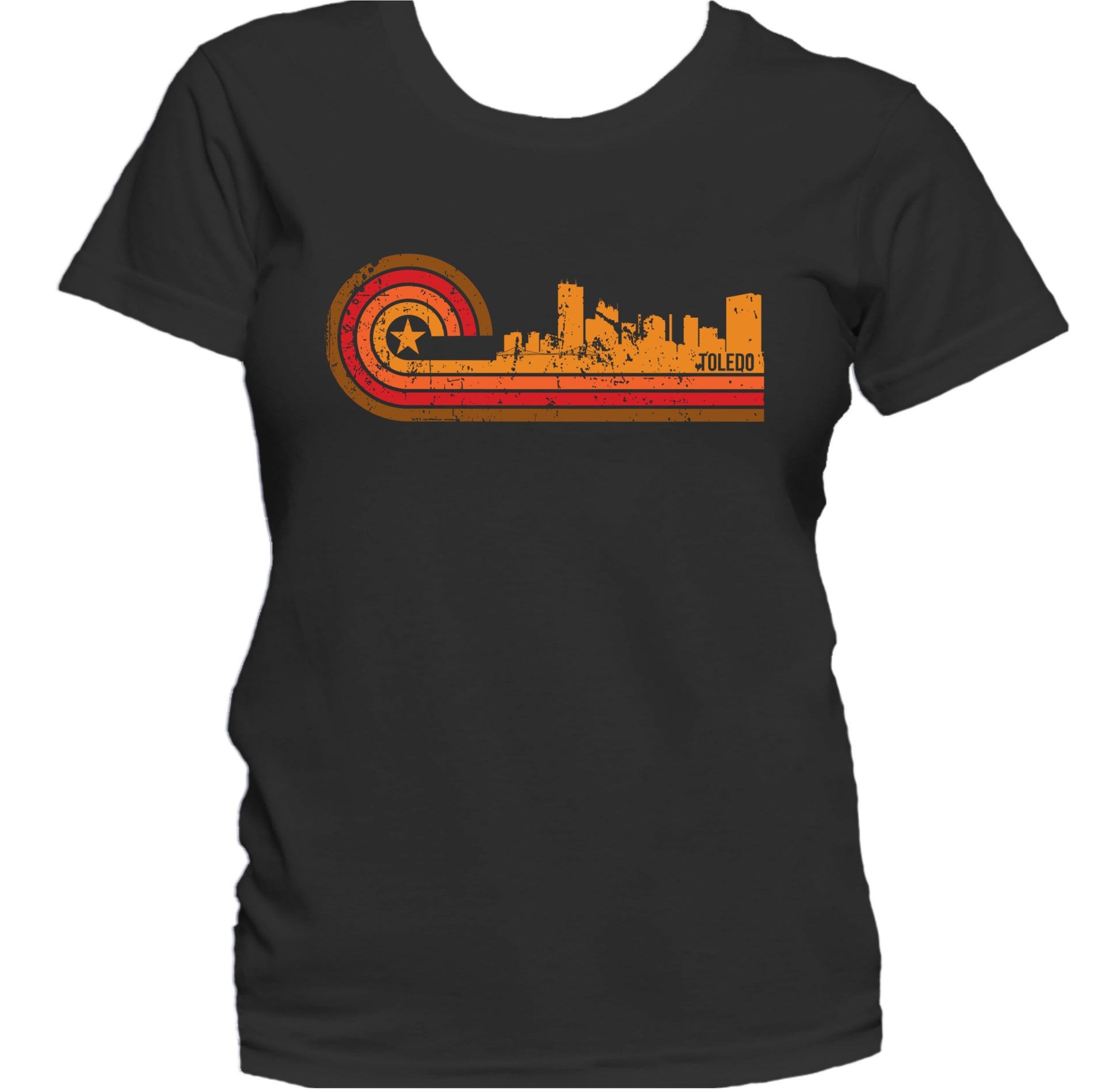 Retro Style Toledo Ohio Skyline Distressed Women's T-Shirt