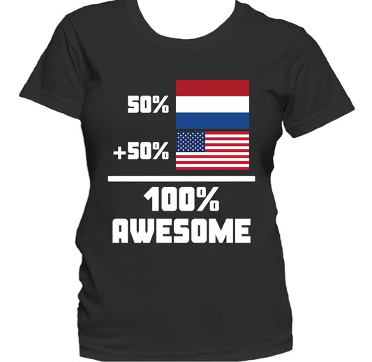 50% Dutch 50% American 100% Awesome Funny Flag Women's T-Shirt