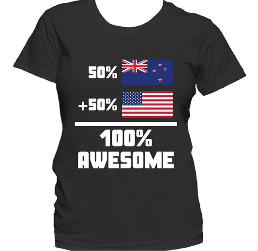 50% New Zealand 50% American 100% Awesome Funny Flag Women's T-Shirt
