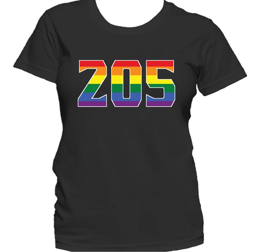 205 Area Code Birmingham AL Gay Pride LGBT Rainbow Women's T-Shirt