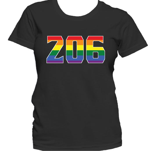 206 Area Code Seattle WA Gay Pride LGBT Rainbow Women's T-Shirt