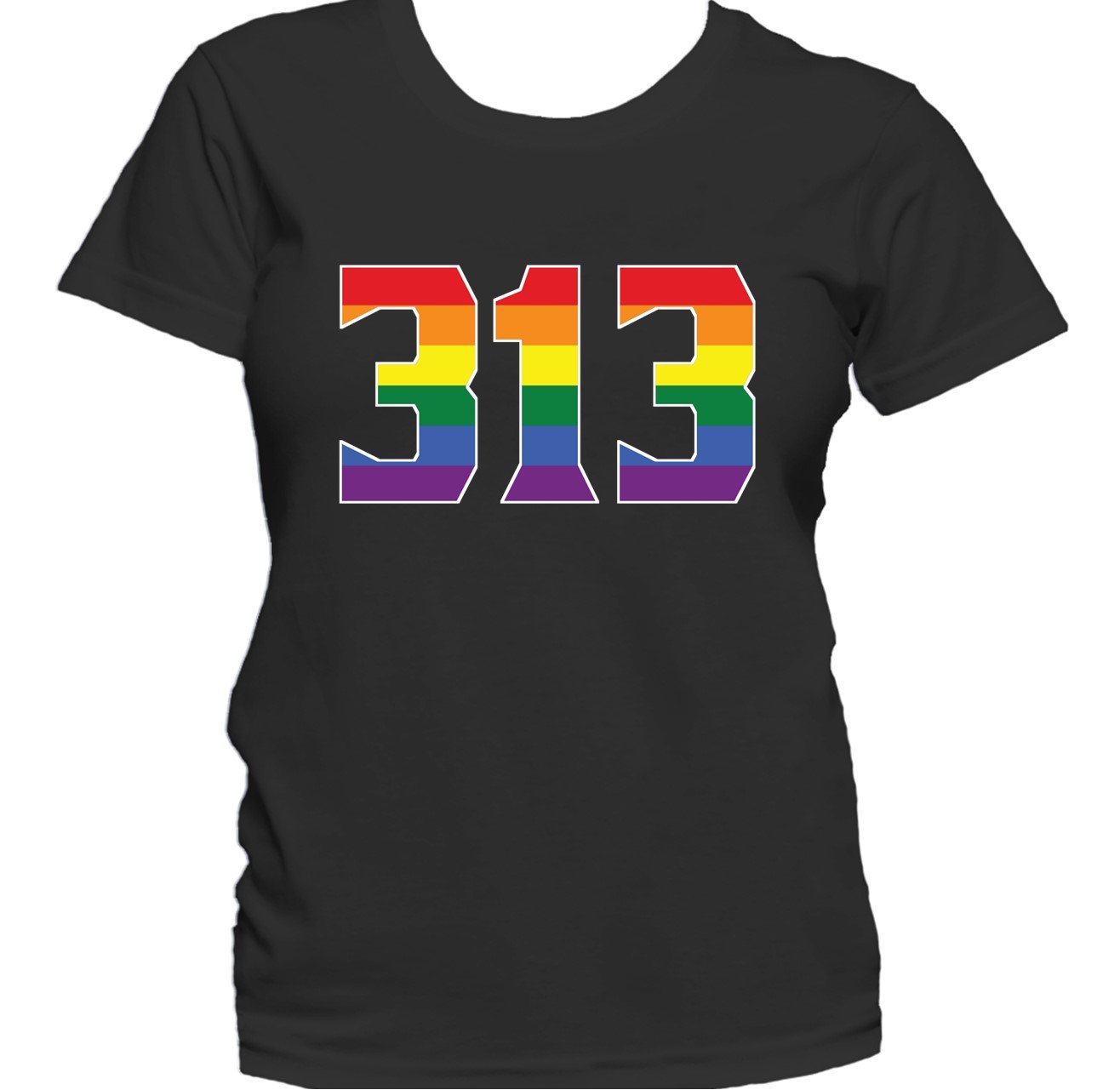 313 Area Code Detroit MI Gay Pride LGBT Rainbow Women's T-Shirt
