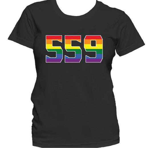 559 Area Code Fresno CA Gay Pride LGBT Rainbow Women's T-Shirt