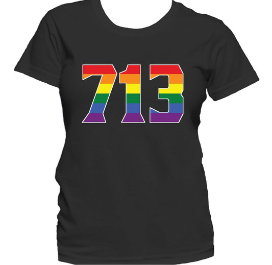 713 Area Code Houston TX Gay Pride LGBT Rainbow Women's T-Shirt