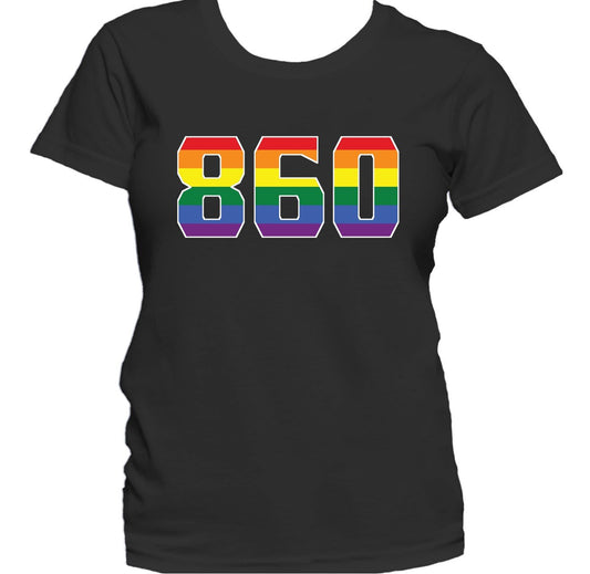 860 Area Code Hartford CT Gay Pride LGBT Rainbow Women's T-Shirt