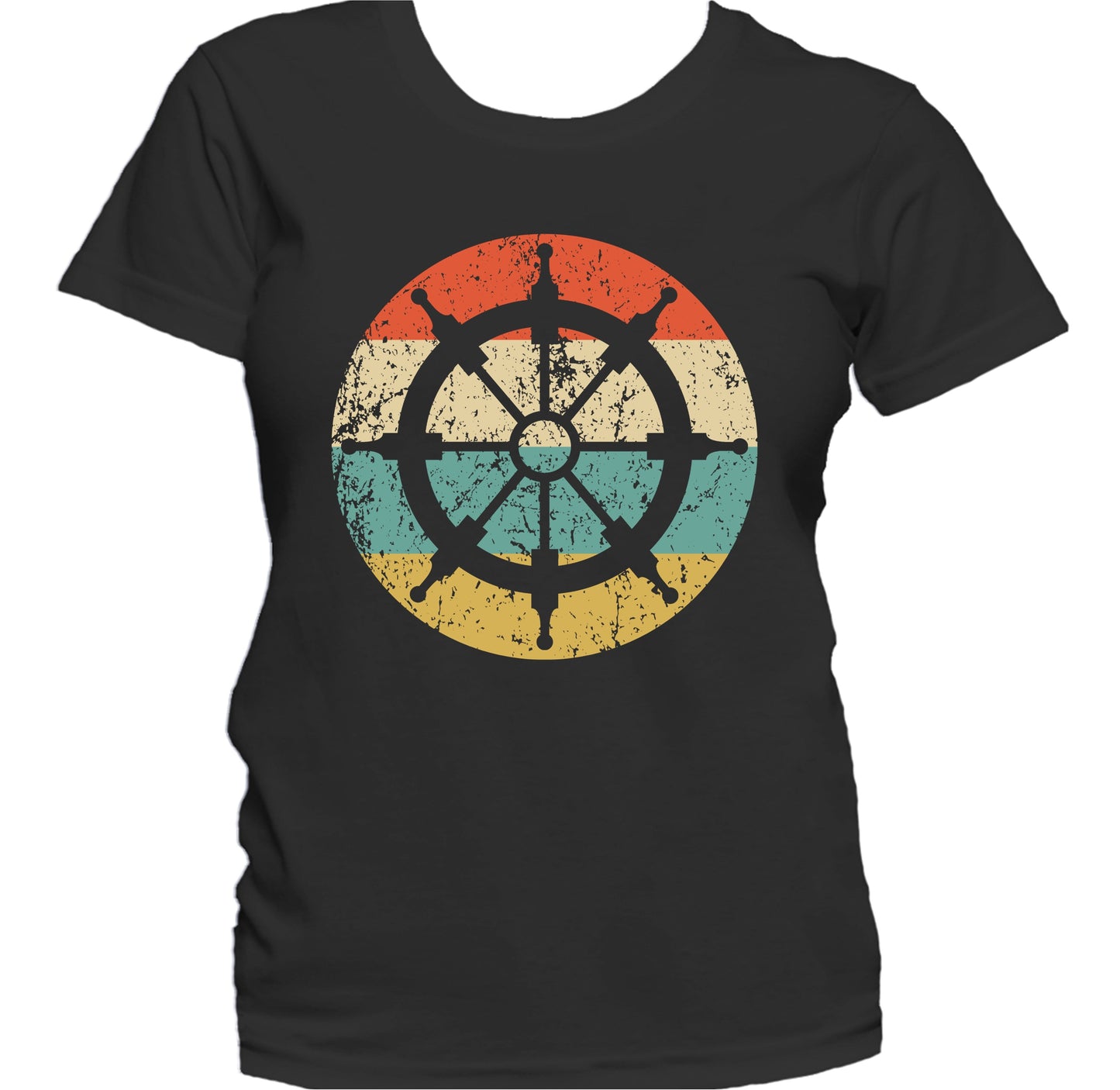 Nautical Sailing Retro Sailboat Steering Wheel Icon Women's T-Shirt