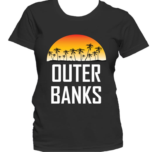 Outer Banks NC Sunset And Palm Trees Beach Vacation Women's T-Shirt
