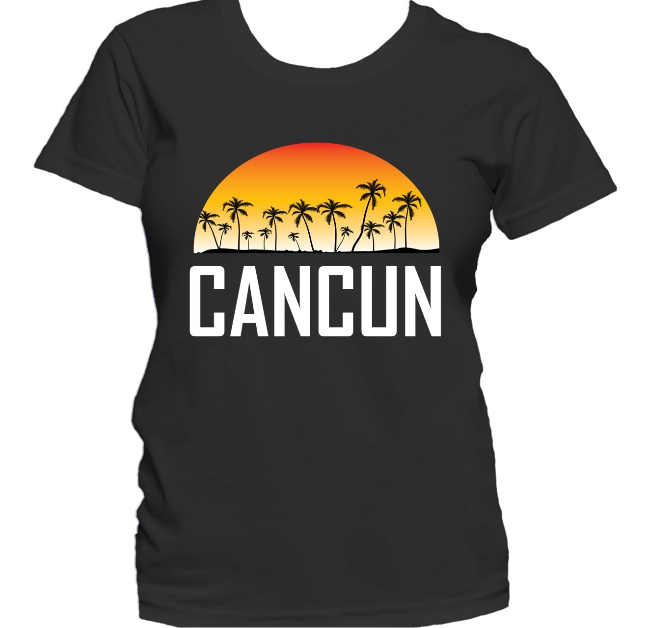 Cancun Mexico Sunset And Palm Trees Beach Vacation Women's T-Shirt
