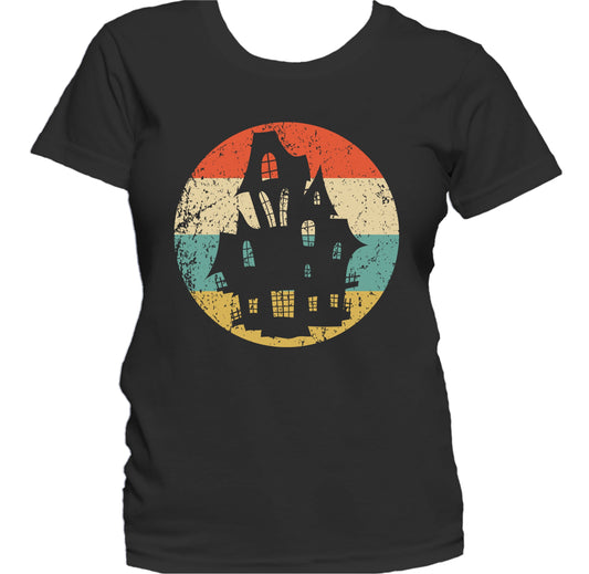 Retro Spooky Scary Haunted House Silhouette Creepy Halloween Women's T-Shirt