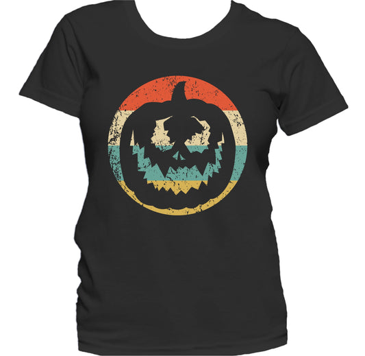 Retro Spooky Scary Jackolantern Halloween Pumpkin Silhouette Women's T-Shirt