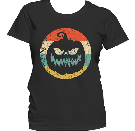 Retro Halloween Scary Jackolantern Pumpkin Silhouette Spooky Women's T-Shirt