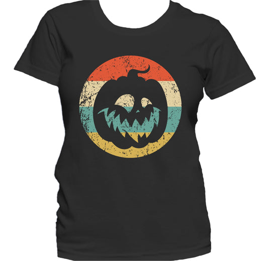Retro Halloween Jackolantern Pumpkin Silhouette Spooky Scary Women's T-Shirt