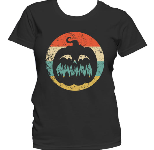 Halloween Jackolantern Pumpkin Silhouette Spooky Scary Retro Women's T-Shirt