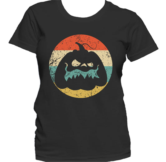 Retro Spooky Scary Jack-o-lantern Pumpkin Creepy Halloween Women's T-Shirt