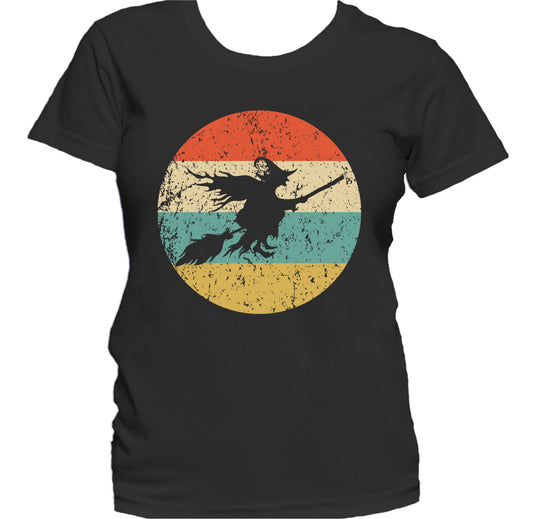 Halloween Spooky Scary Flying Witch Silhouette Retro Women's T-Shirt