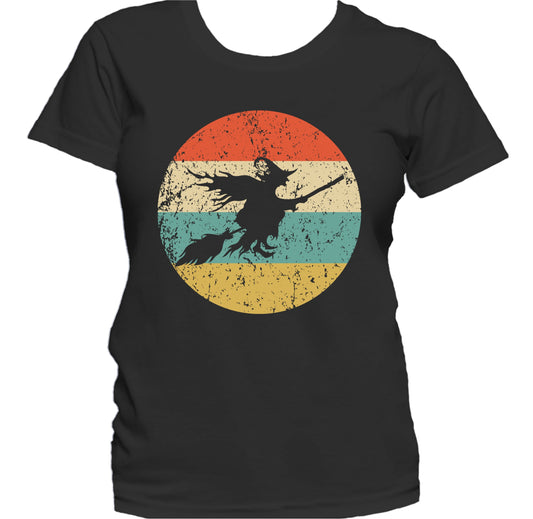 Halloween Spooky Scary Flying Witch Silhouette Retro Women's T-Shirt