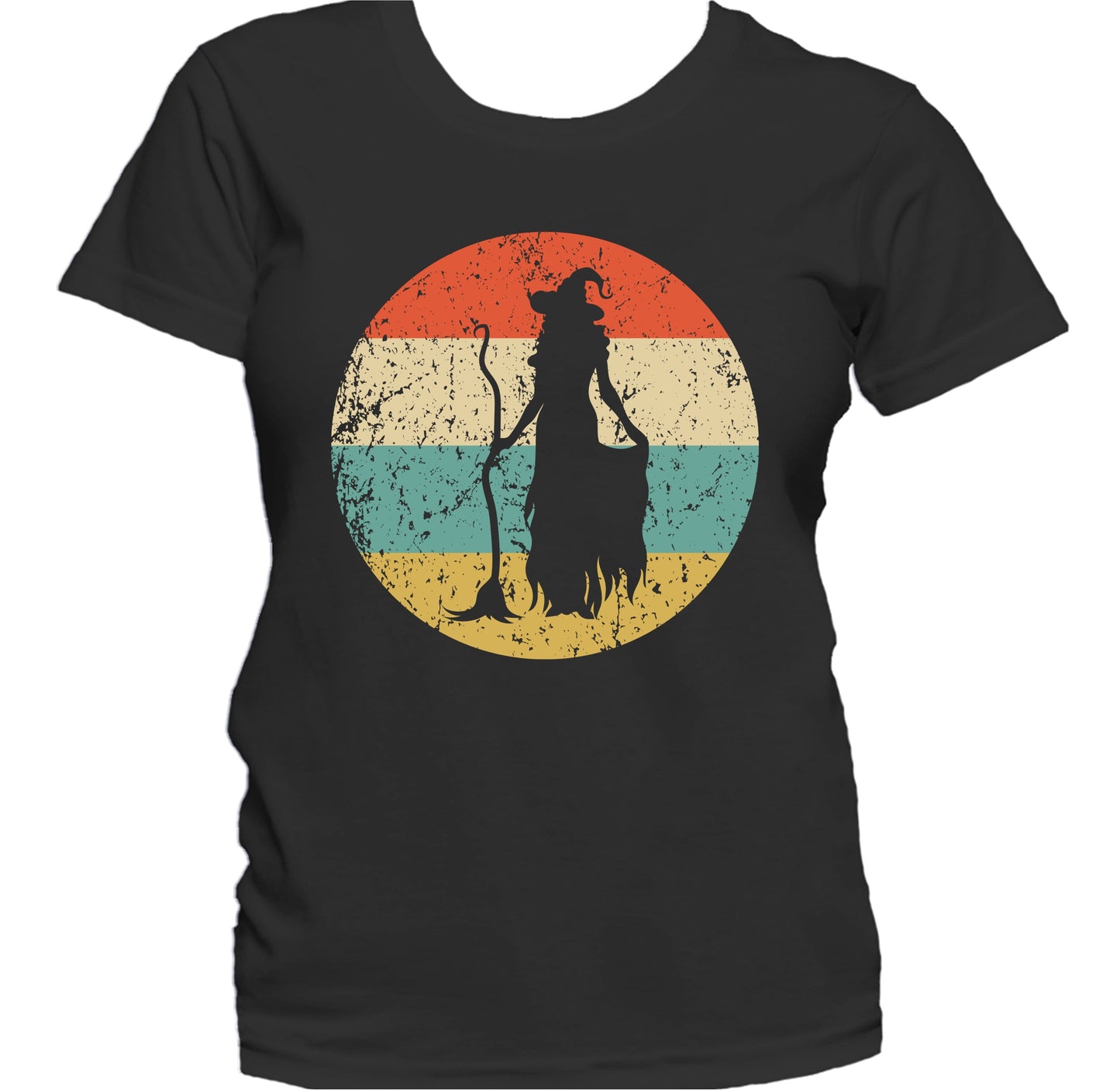 Retro Spooky Scary Witch with Broom Silhouette Halloween Women's T-Shirt