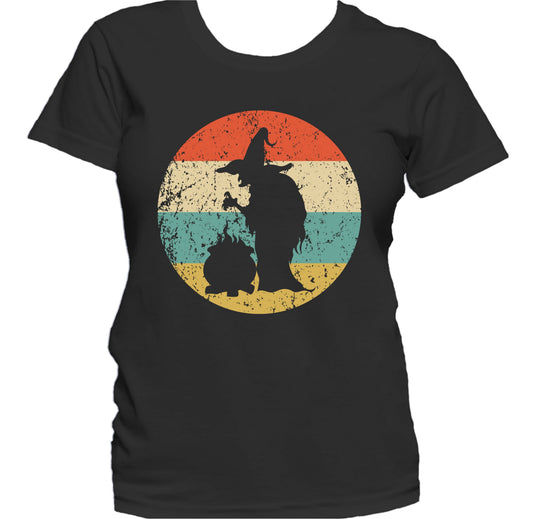 Retro Spooky Scary Witch with Cauldron Silhouette Halloween Women's T-Shirt