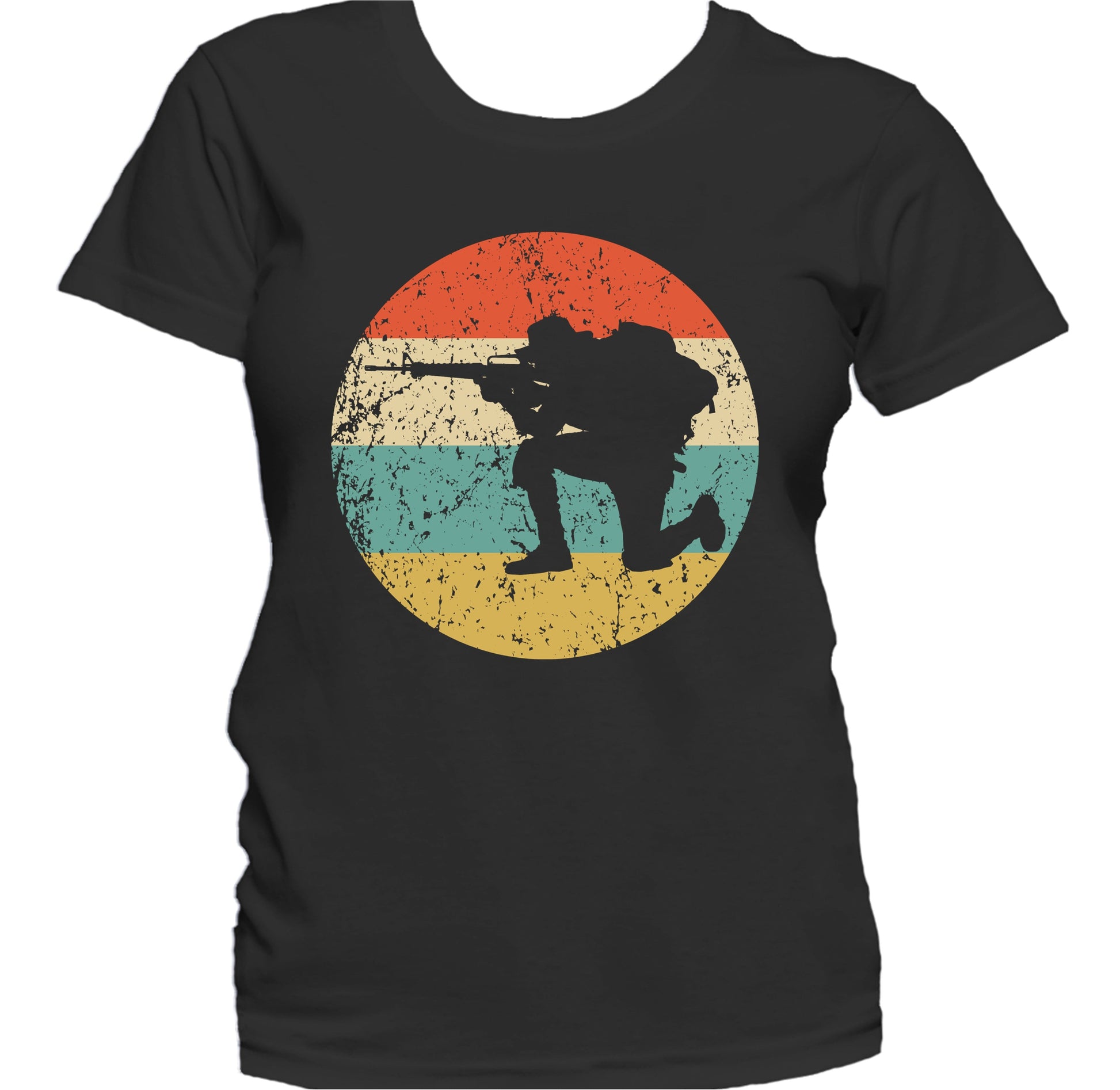 Crouching Soldier Silhouette Retro Military Women's T-Shirt