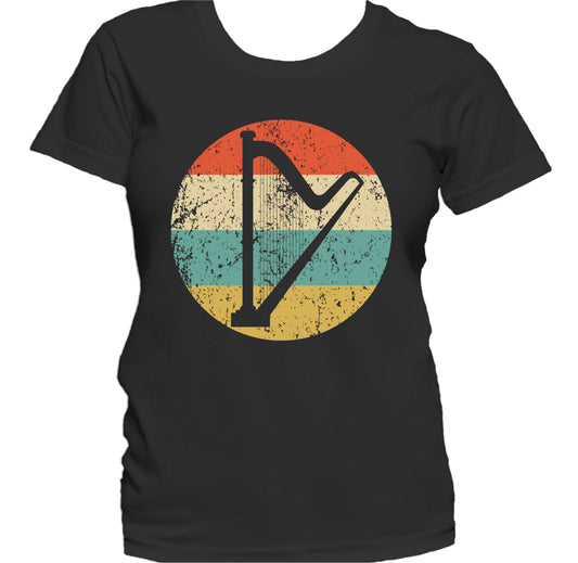 Harp Silhouette Retro Music Musician Musical Instrument Women's T-Shirt