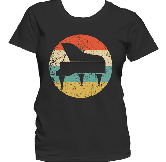 Piano Silhouette Retro Music Musician Musical Instrument Women's T-Shirt