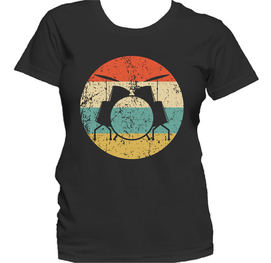 Drums Silhouette Retro Music Musician Musical Instrument Women's T-Shirt