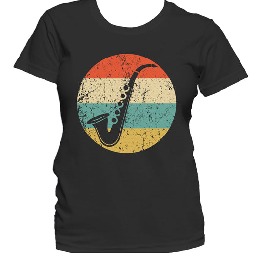 Saxophone Silhouette Retro Music Musician Musical Instrument Women's T-Shirt