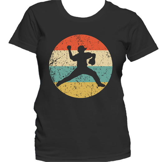 Baseball Player Pitcher Silhouette Retro Sports Women's T-Shirt