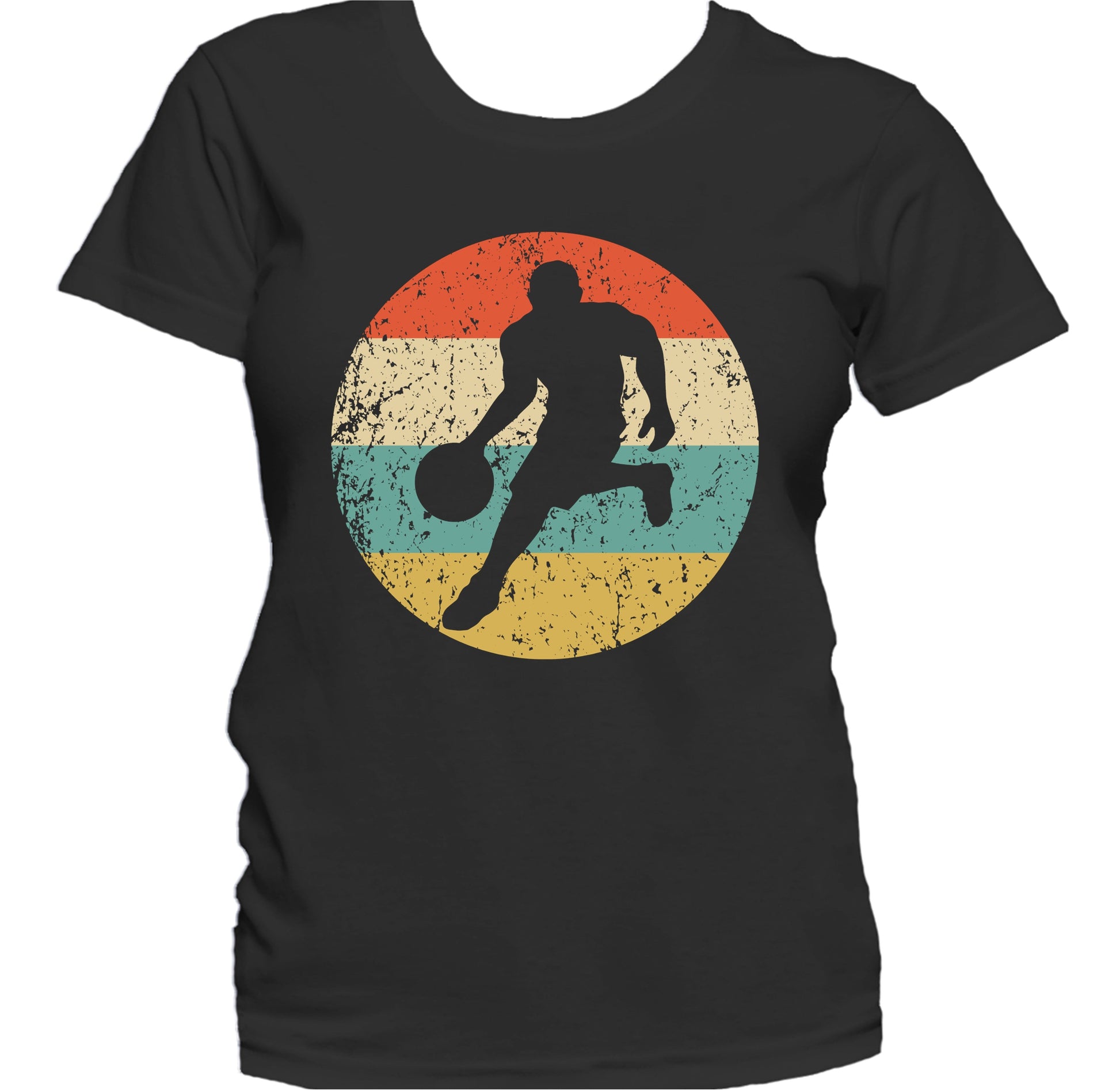 Basketball Player Dribbling Silhouette Retro Sports Women's T-Shirt