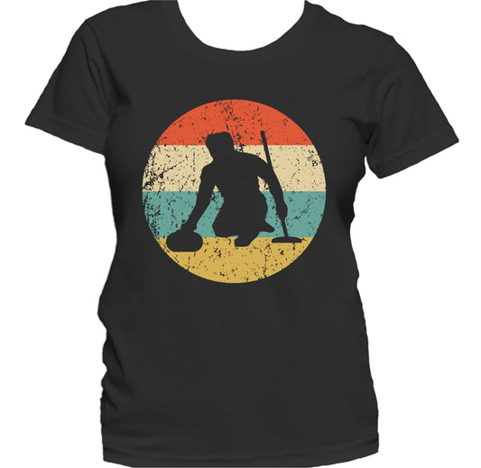 Curler Curling Silhouette Retro Sports Women's T-Shirt