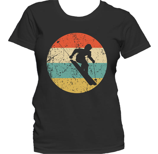 Downhill Skier Skiing Silhouette Retro Winter Sports Women's T-Shirt