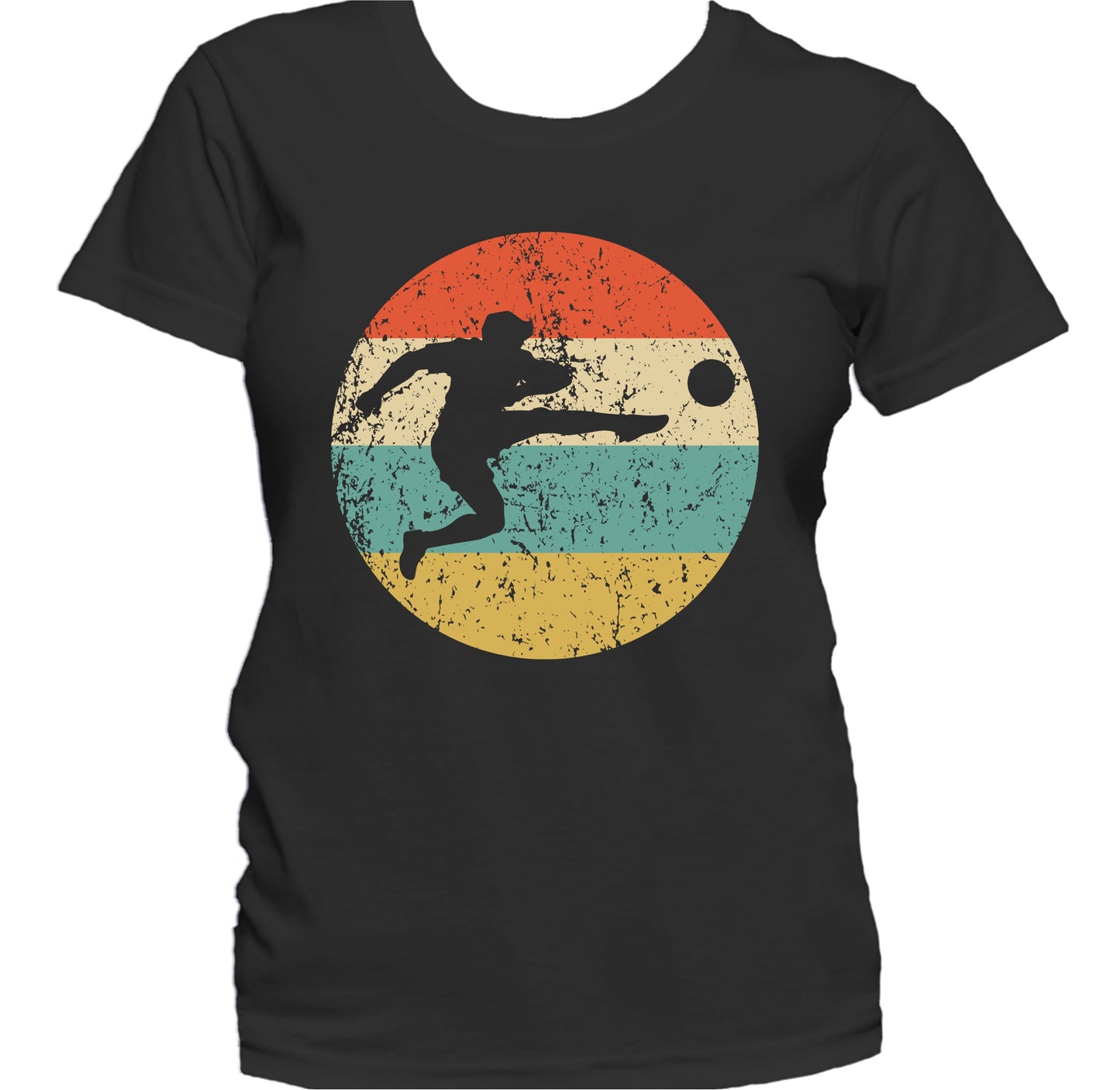 Soccer Player Kick Silhouette Retro Sports Women's T-Shirt