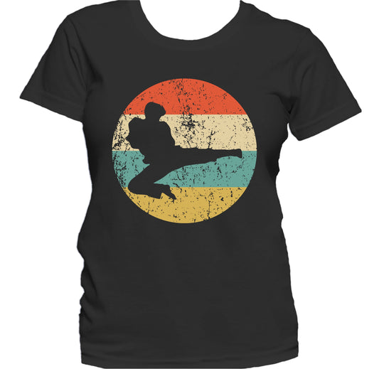 Karate Jump Kick Taekwondo Silhouette Retro Martial Arts Women's T-Shirt