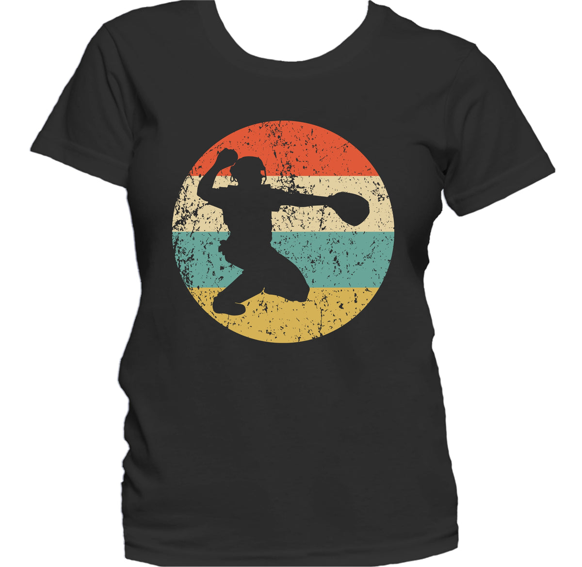 Baseball Player Catcher Silhouette Retro Sports Women's T-Shirt