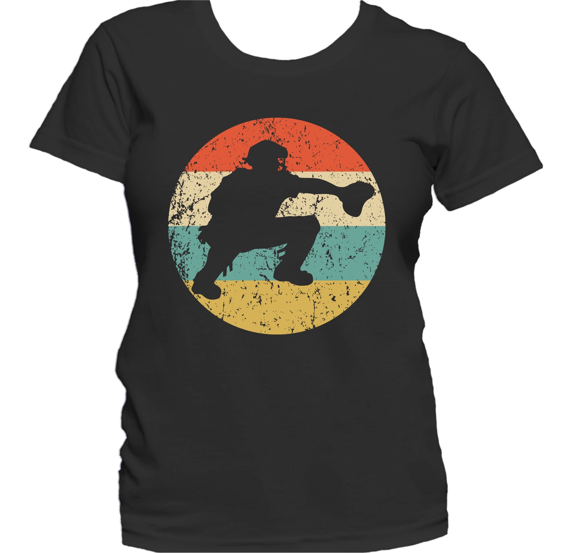 Baseball Catcher Silhouette Retro Baseball Women's T-Shirt