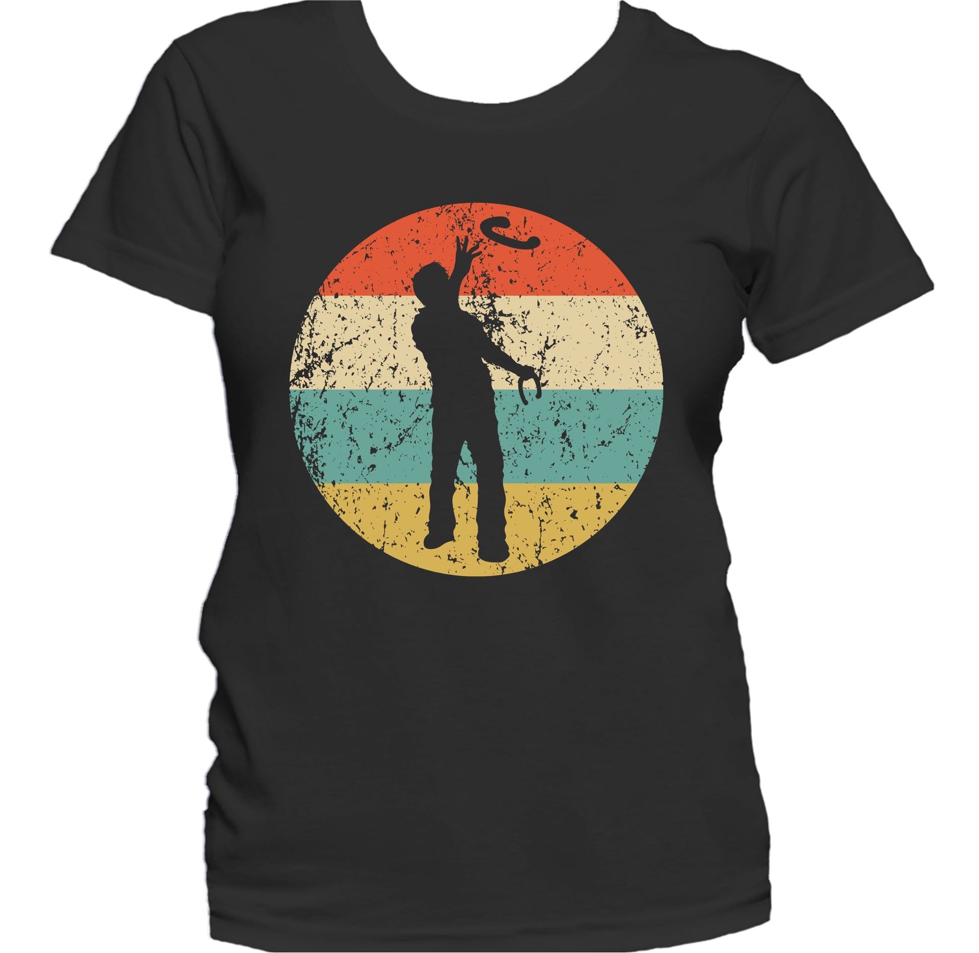 Man Playing Horseshoes Silhouette Retro Horseshoes Toss Women's T-Shirt