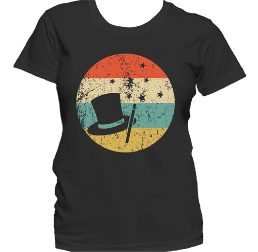 Top Hat Magic Wand Icon Retro Magician Women's T-Shirt
