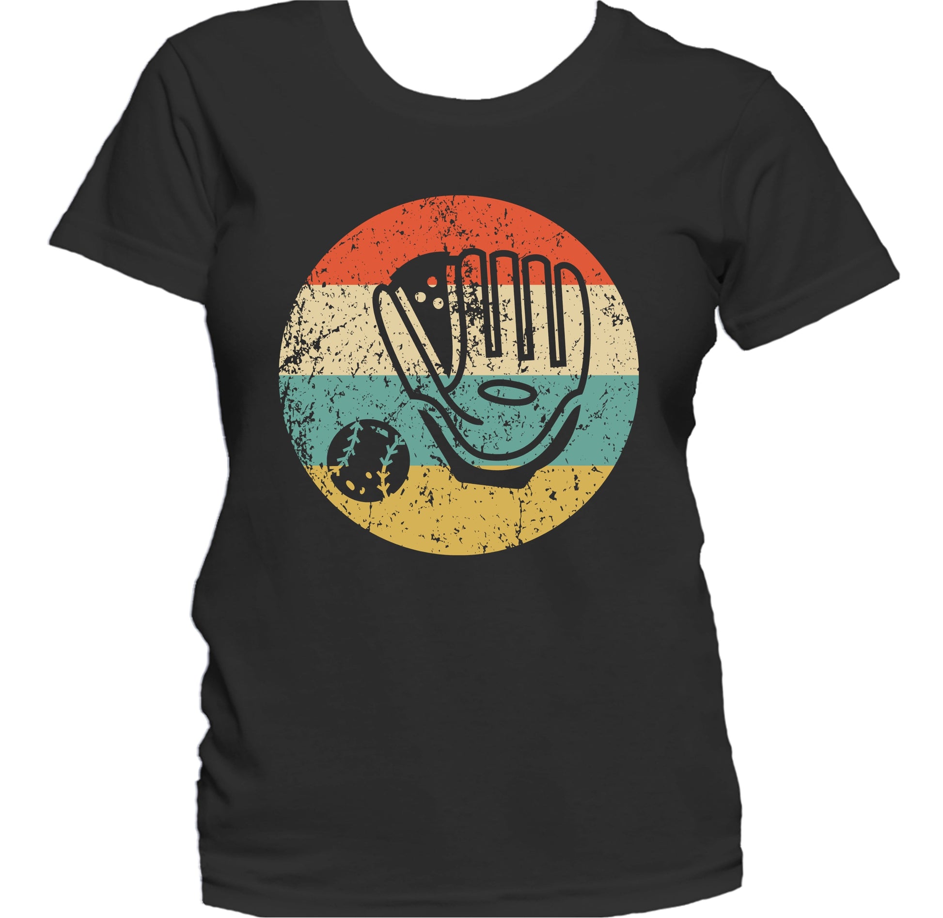 Glove Mitt and Ball Icon Retro Baseball Women's T-Shirt