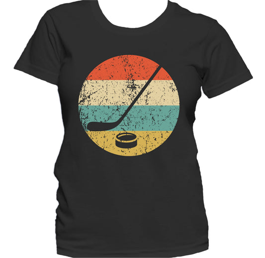 Hockey Stick and Puck Icon Retro Hockey Women's T-Shirt