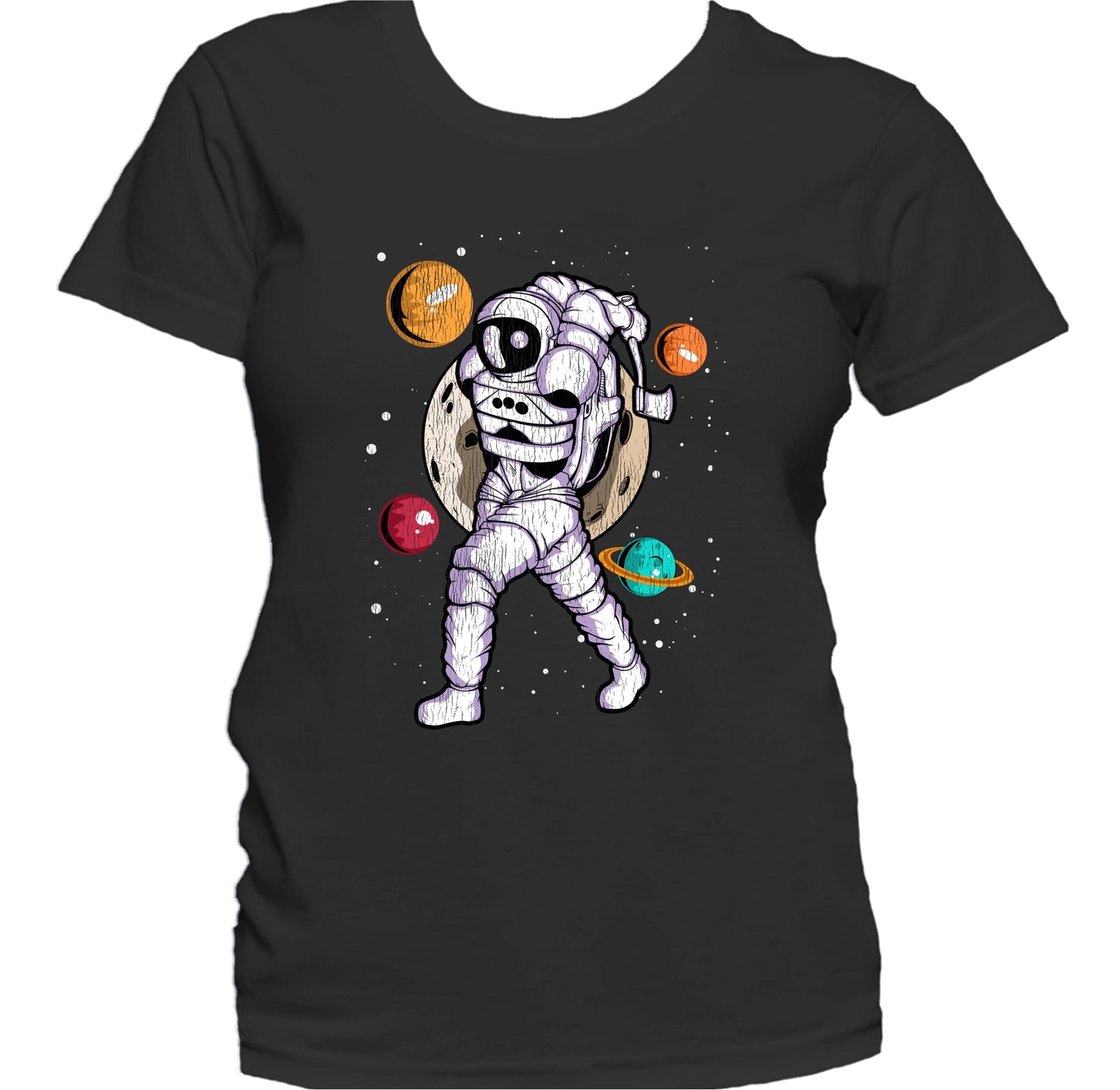 Axe Throwing Astronaut Outer Space Spaceman Distressed Women's T-Shirt