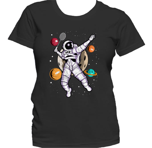 Badminton Astronaut Outer Space Spaceman Distressed Women's T-Shirt