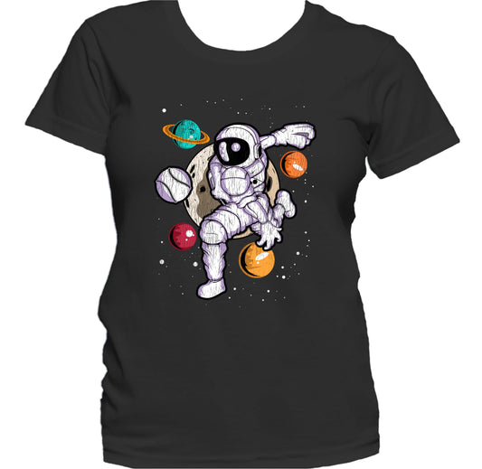 Baseball Pitcher Astronaut Outer Space Spaceman Distressed Women's T-Shirt